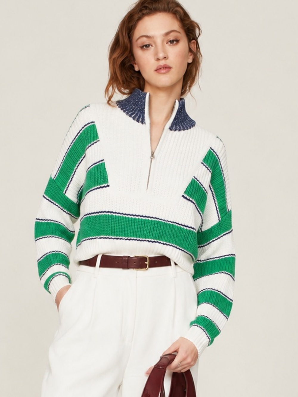 STAUD Bungalow Stripe Cropped Hampton Sweater